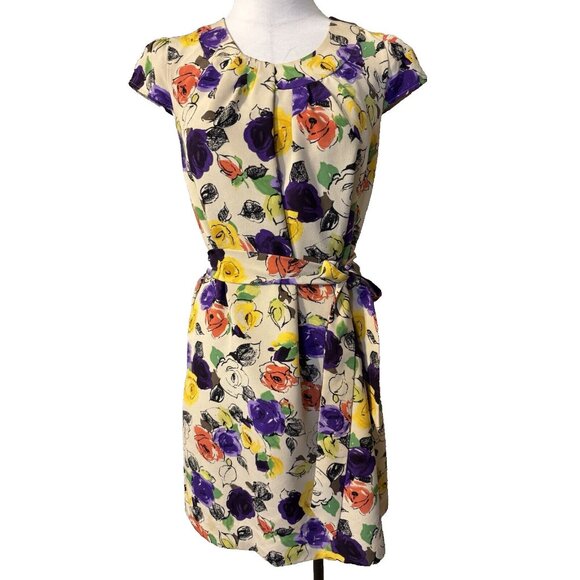 Kate Spade Elyse Dress S Small Short Sleeve Silk Belted Floral Career Church - Picture 3 of 14